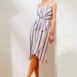 Banana Republic Factory Spaghetti Strap Tie Front Dress Blue Stripe Size 6